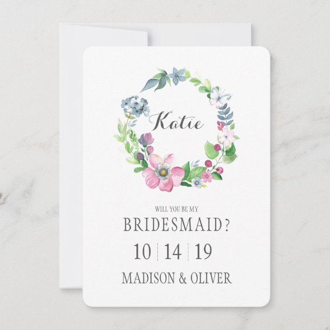Watercolor Floral & Butterfly | Bridesmaid Invitation (Front)