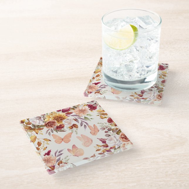 Watercolor Floral & Butterfly Coaster (Angled)