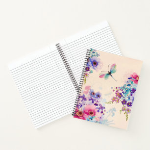 Watercolor Floral Butterfly Garden Glitter Notebook