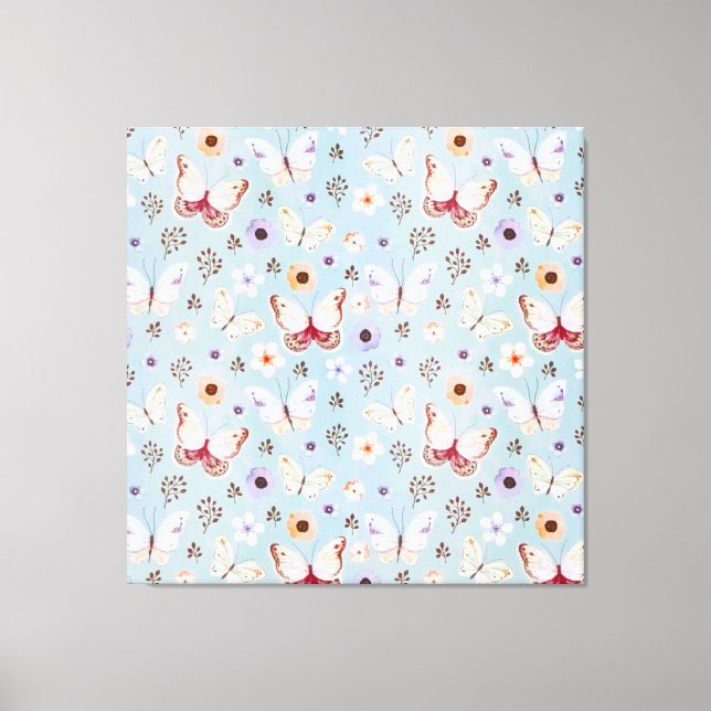 Watercolor Floral Butterfly Meadow Canvas Print (Front)
