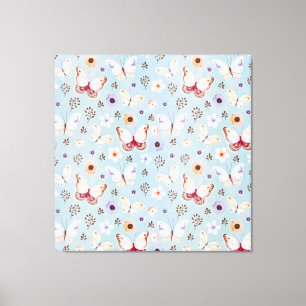 Watercolor Floral Butterfly Meadow Canvas Print
