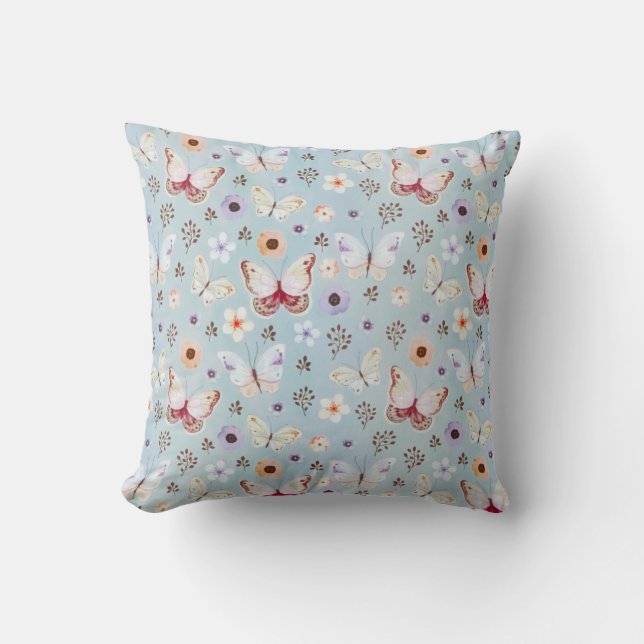 Watercolor Floral Butterfly Meadow Cushion (Front)