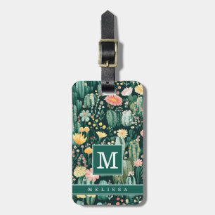 Watercolor Floral Cactus Luggage Tag