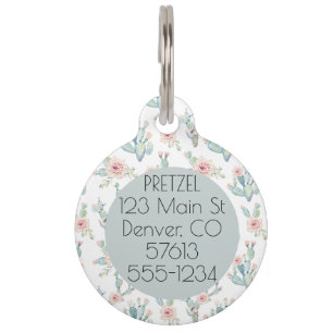 Watercolor Floral Cactus Patter Pet Name Pet Tag