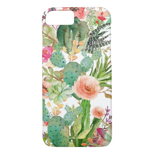 Watercolor Floral Cactus Pattern Case-Mate iPhone Case (Back)
