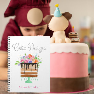 Watercolor Floral Cake Designs Notebook
