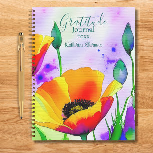 Watercolor Floral California Poppies Gratitude Notebook