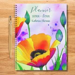 Watercolor Floral California Poppies Personalised Notebook
