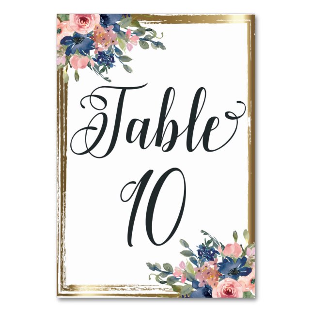 Watercolor Floral Calligraphy Table Number Card 10 (Front)