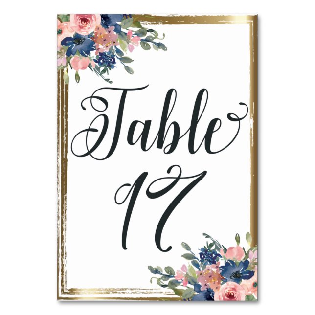 Watercolor Floral Calligraphy Table Number Card 17 (Front)