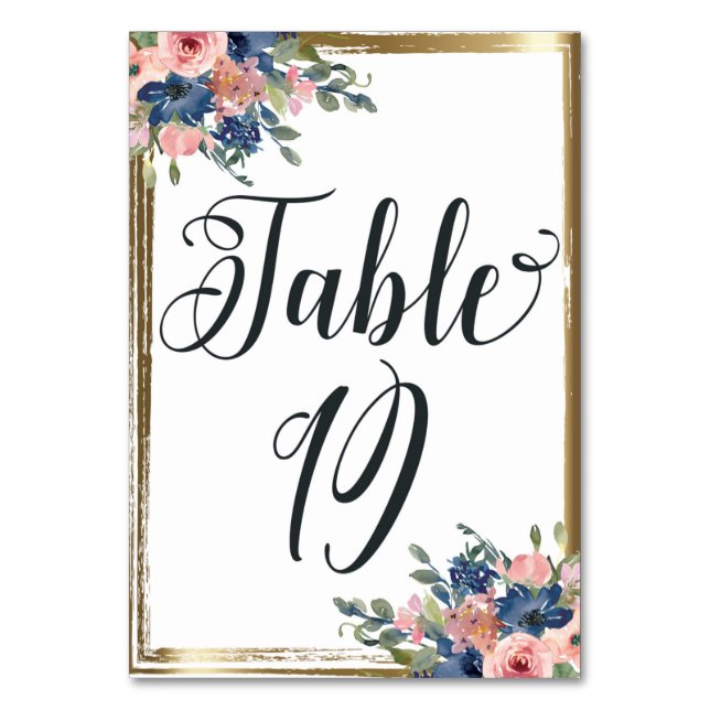 Watercolor Floral Calligraphy Table Number Card 19 (Front)