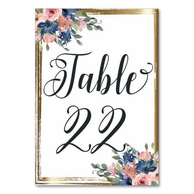 Watercolor Floral Calligraphy Table Number Card 22 (Front)