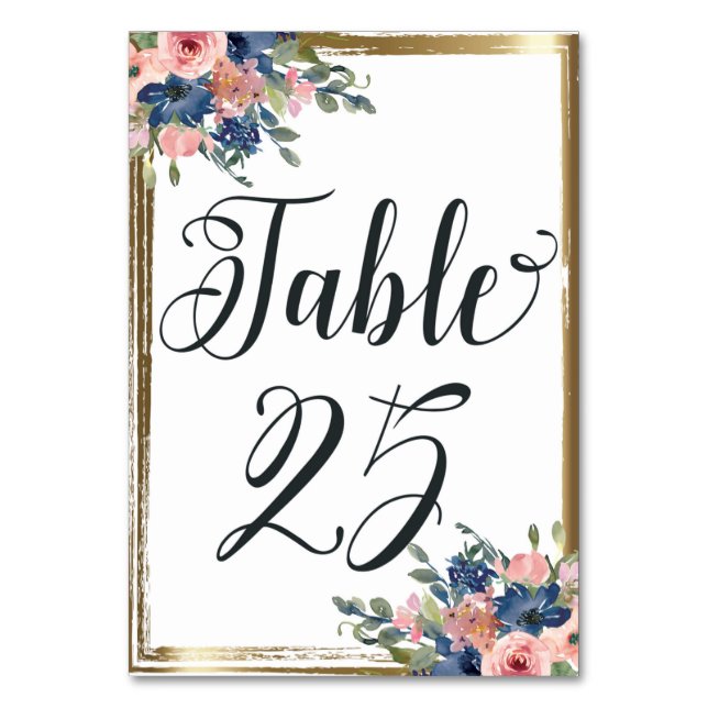 Watercolor Floral Calligraphy Table Number Card 25 (Front)