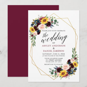 Watercolor Floral Calligraphy Wedding Geometric Invitation