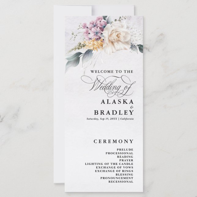 Watercolor Floral Calligraphy Wedding Program (Front)