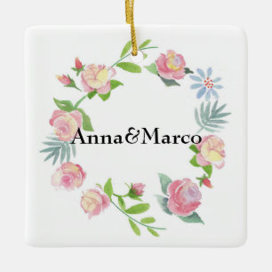 watercolor floral card ceramic ornament