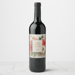 Watercolor Floral Card Design with Gold Glitter Wine Label