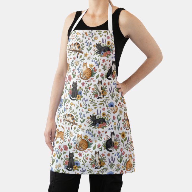Watercolor Floral Cat Apron – Botanical Pattern (Insitu)