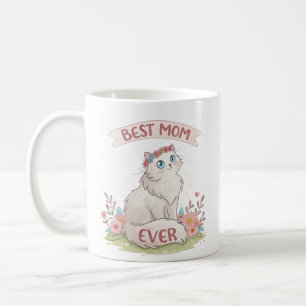 watercolor floral cat best mum ever mother's day coffee mug