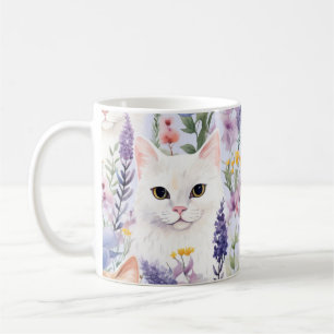 Watercolor Floral Cats Digital Papers Coffee Mug
