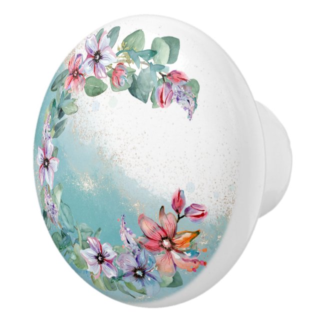 Watercolor Floral Ceramic Knob (Right)