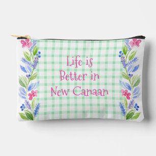 Watercolor Floral Check LIFE is Better Your Town Accessory Pouch