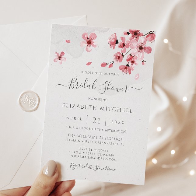 Watercolor Floral Cherry Blossom Bridal Shower Invitation (Creator Uploaded)
