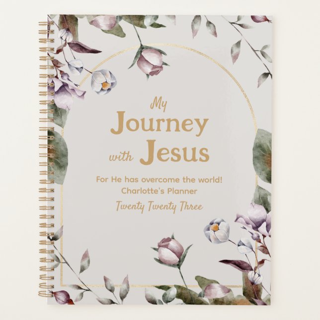 Watercolor floral Christian Elegant Gold Planner (Front)
