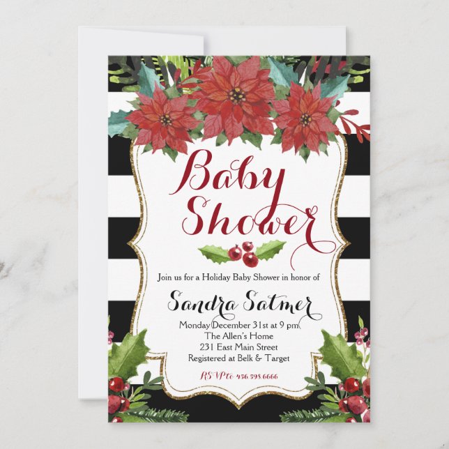 Watercolor Floral Christmas Baby Shower Invitation (Front)