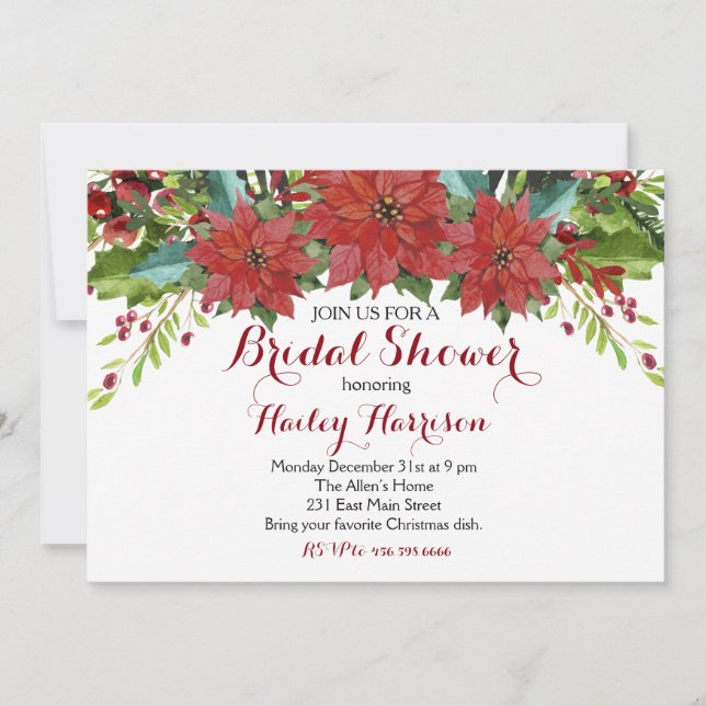 Watercolor Floral Christmas Bridal Shower Invitation (Front)