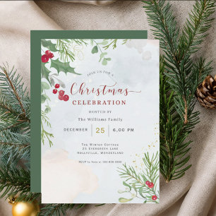 Watercolor Floral Christmas Celebration Invitation