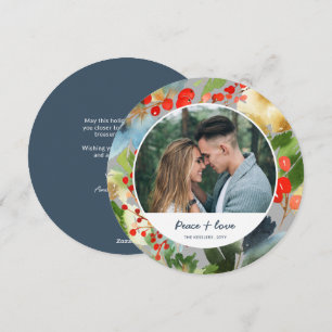 Watercolor Floral Christmas Circle Photo Grey Holiday Card