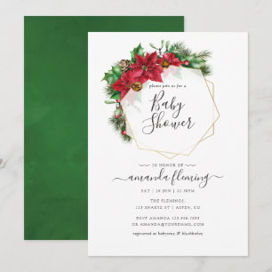 Watercolor Floral Christmas Geometric Baby Shower Invitation