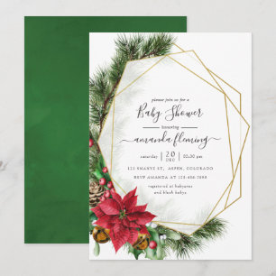Watercolor Floral Christmas Geometric Baby Shower Invitation