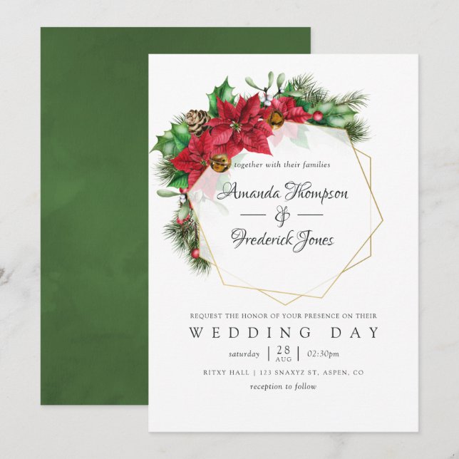 Watercolor Floral Christmas Geometric Wedding Invitation (Front/Back)