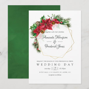 Watercolor Floral Christmas Geometric Wedding Invitation
