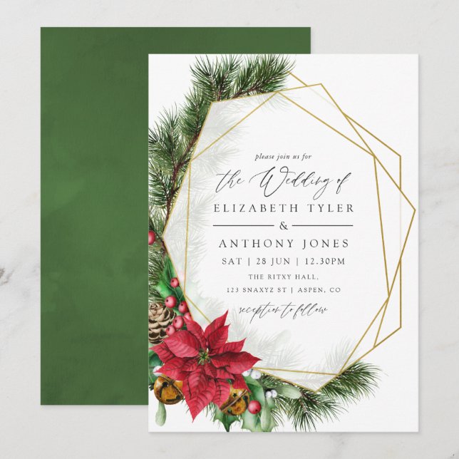 Watercolor Floral Christmas Geometric Wedding Invitation (Front/Back)
