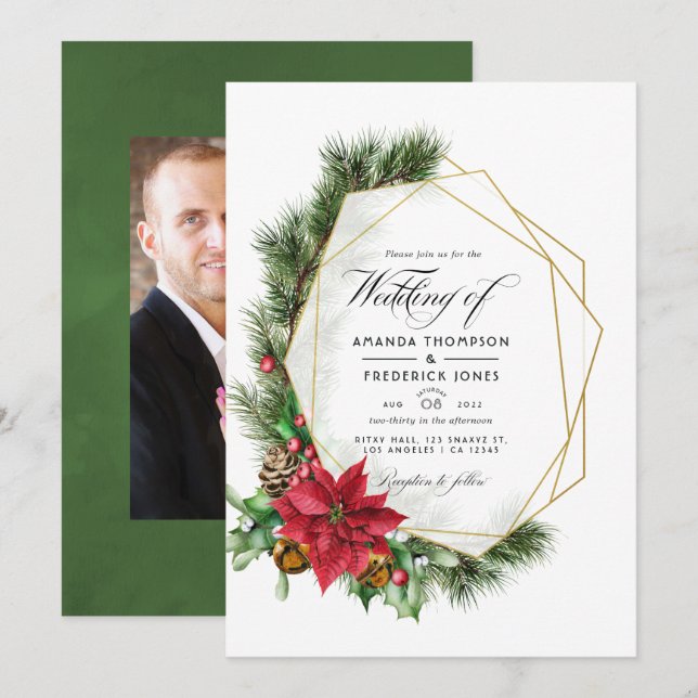 Watercolor Floral Christmas Geometric Wedding Invitation (Front/Back)