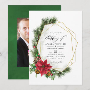 Watercolor Floral Christmas Geometric Wedding Invitation