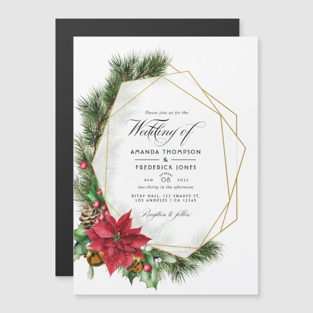Watercolor Floral Christmas Geometric Wedding Magn Magnetic Invitation (Front/Back)