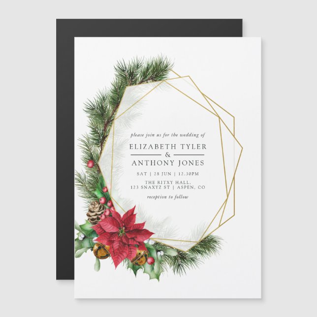 Watercolor Floral Christmas Geometric Wedding Magnetic Invitation (Front/Back)