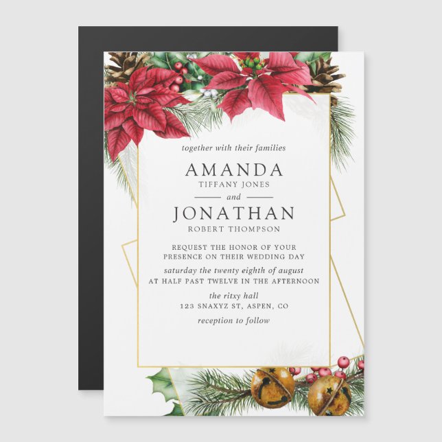 Watercolor Floral Christmas Geometric Wedding Magnetic Invitation (Front/Back)