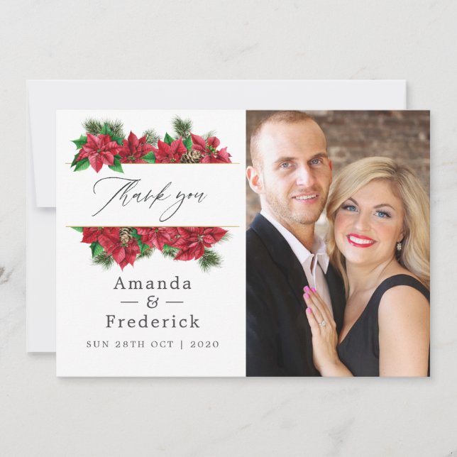 Watercolor Floral Christmas Geometric Wedding Thank You Card (Front)