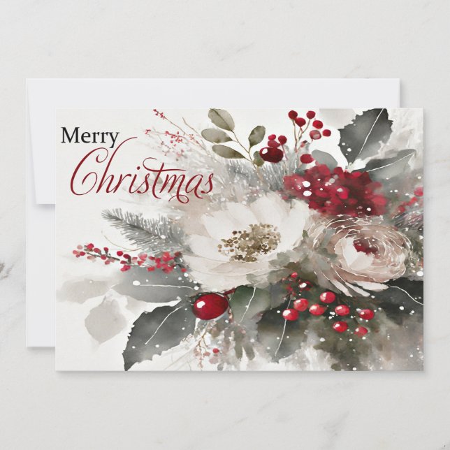 Watercolor floral Christmas Holiday Card (Front)