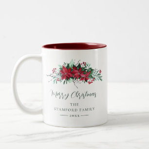 Watercolor Floral Christmas Holidays Custom Two-Tone Coffee Mug