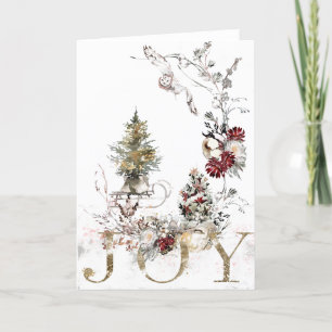 Watercolor Floral Christmas Joy Holiday Card