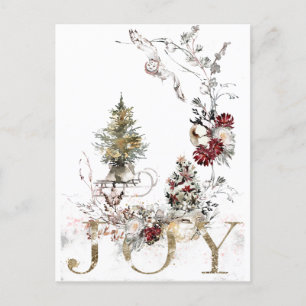 Watercolor Floral Christmas Joy Holiday Postcard