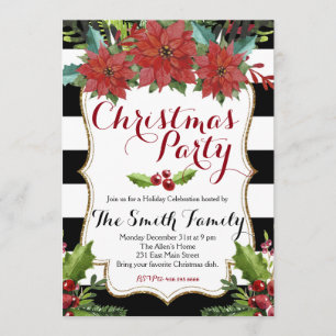 Watercolor Floral Christmas Party Invitation