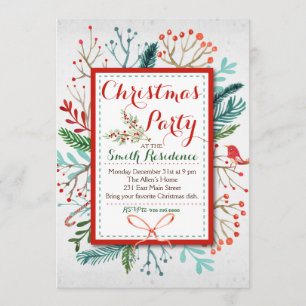 Watercolor Floral Christmas Party Invitation