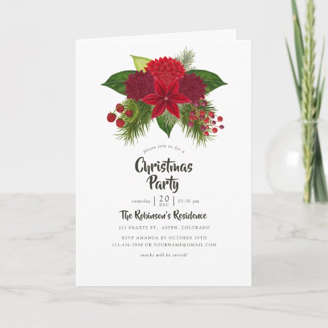Watercolor Floral Christmas Party Photo Invitation (Front)
